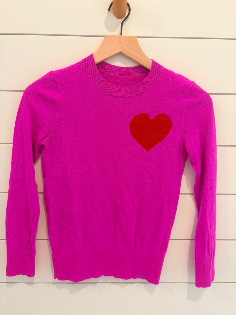Trina Turk Hot Pink Heart Sweater in Merino Wool, XS